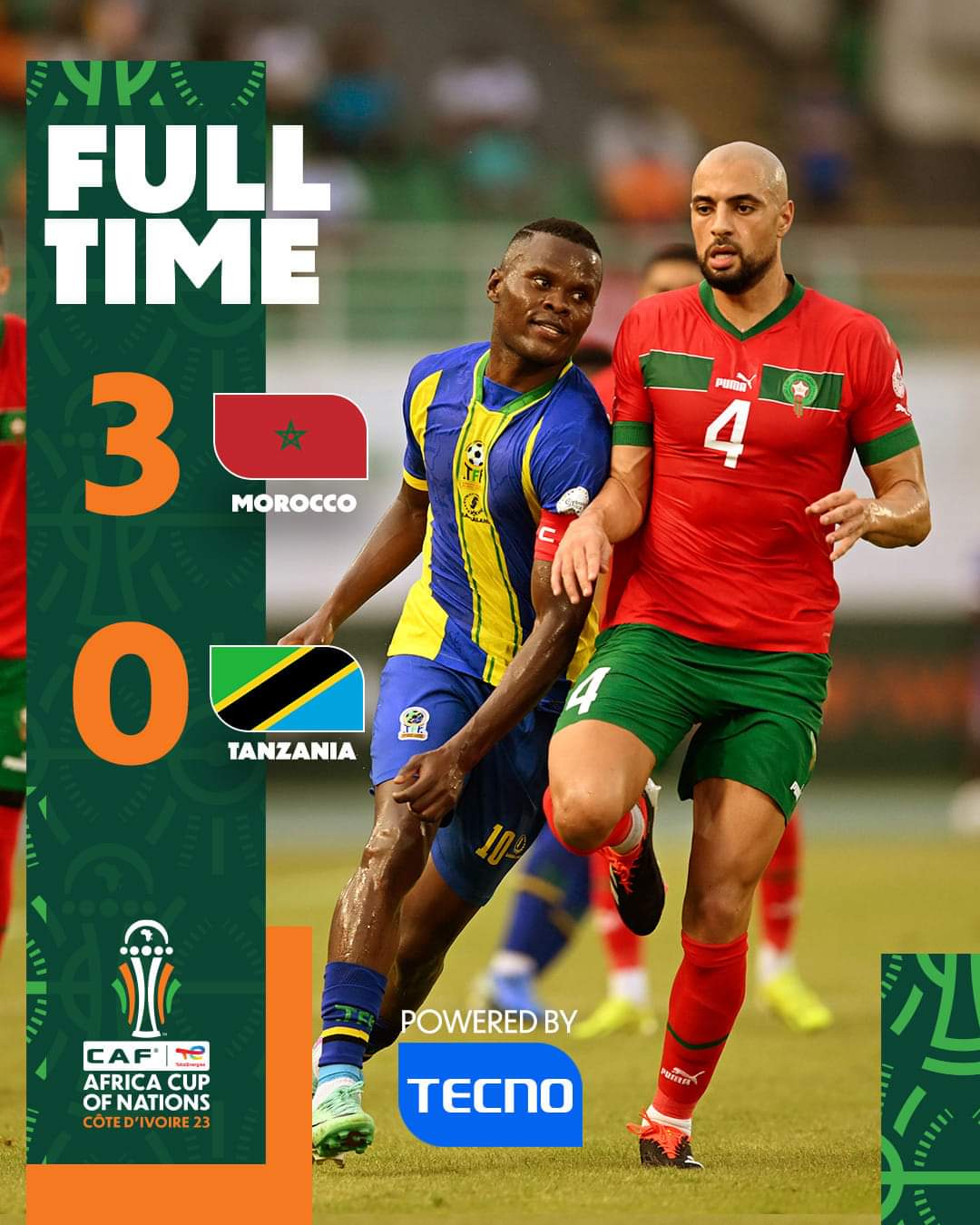 المغرب يهزم تنزانيا بثلاثية نظيفة في كأس أمم أفريقيا