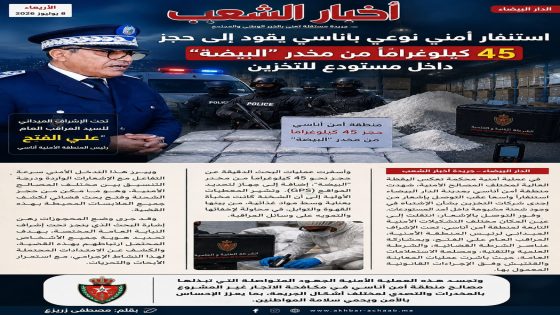 استنفار أمني نوعي بأناسي يقود إلى حجز 45 كيلوغرامًا من مخدر “الكوكايين” داخل مستودع للتخزين